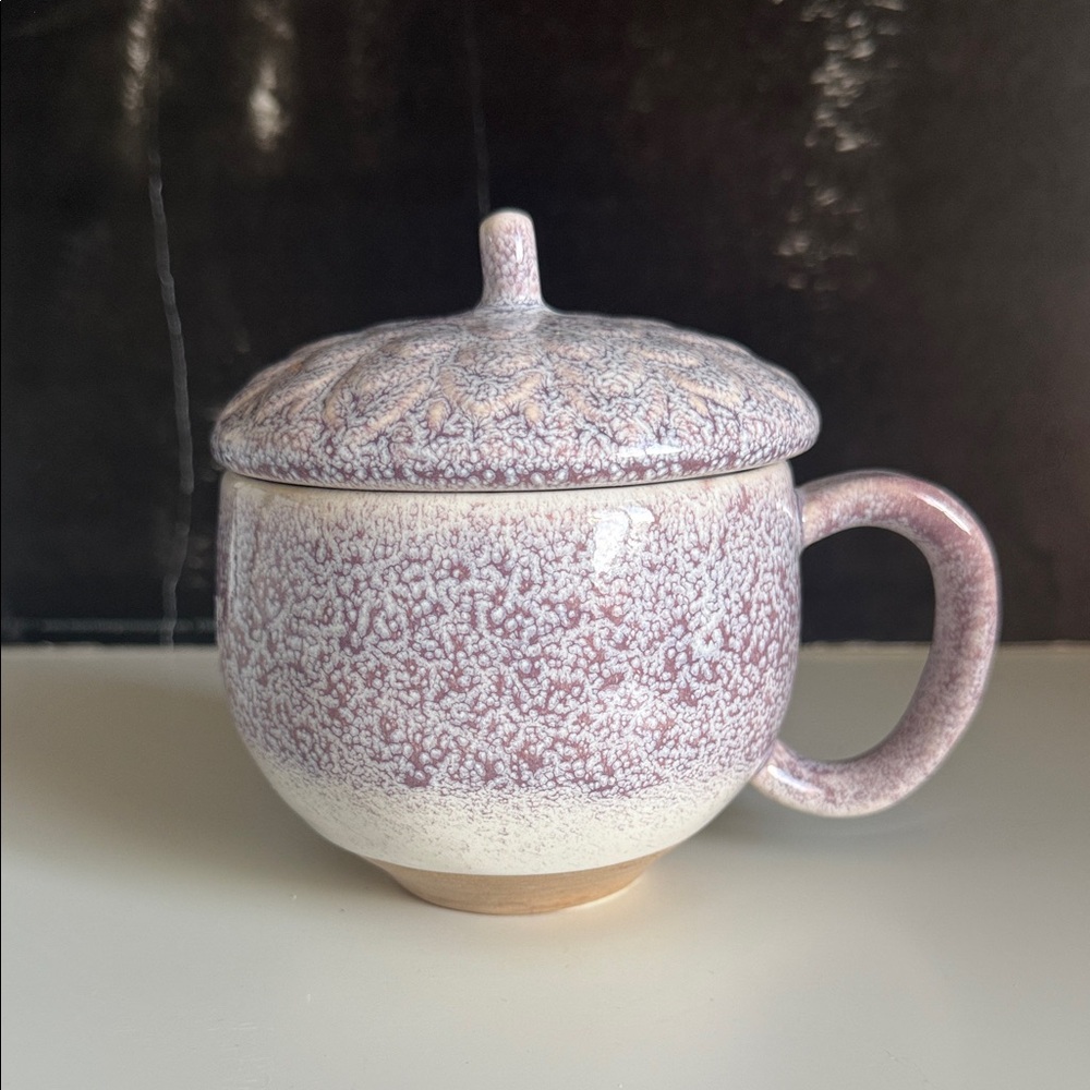 Anthropologie Lavender Speckled Acorn Ceramic Mug with Lid with Imperfections